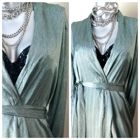 Jones New York Silky Herringbone Print Matching Belt Authentic Wrap Dress - Picture 8 of 12